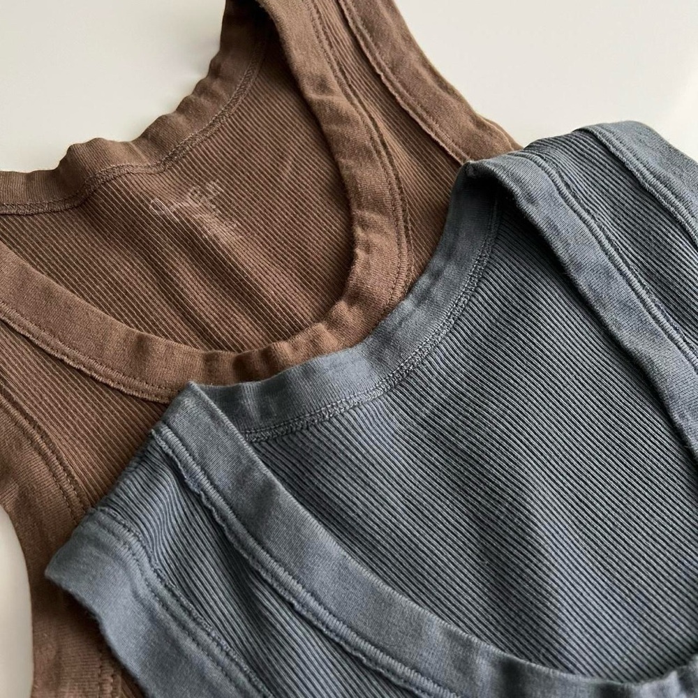 Brandy Melville Brown and Slate Ribbed Tank Tops